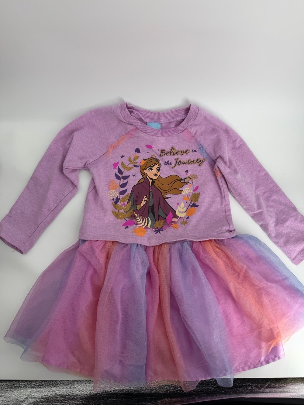 Disney Frozen Anna Long Sleeve Tutu Dress Purple Tulle Skirt Size 4T